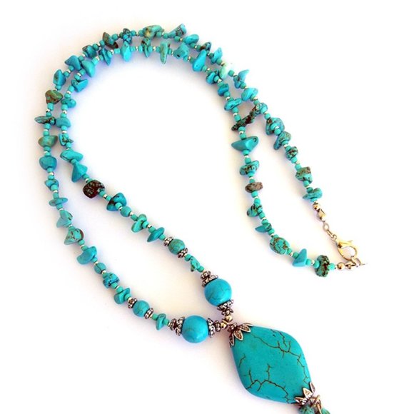 Turquoise Natural Stone Design Necklace Hand Made - Picture 3 of 4